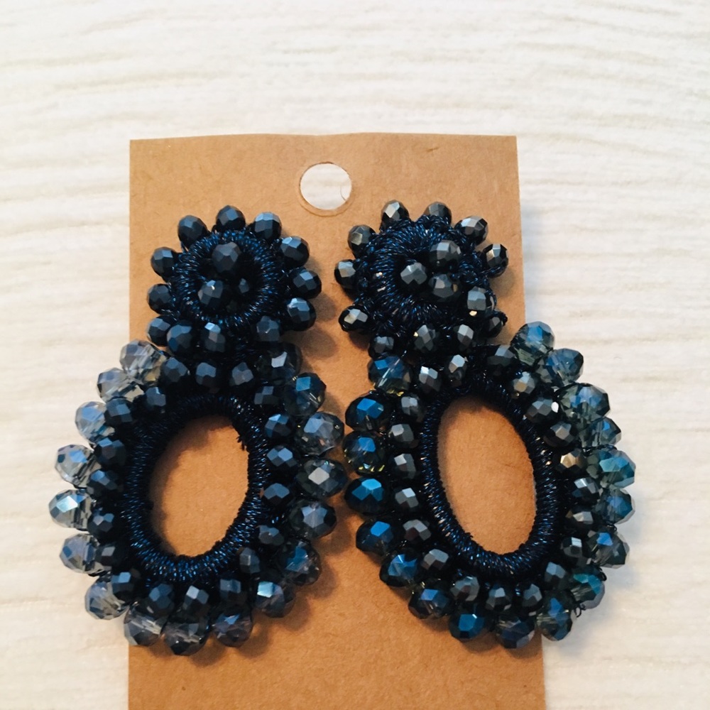 Navy blue beaded drop earrings